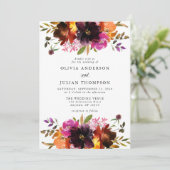 マルーンピンクオレンジ秋フローラウォーター結婚カラー 招待状 (スタンド正面)