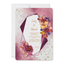 マルーンピンクモダンフローラ幾何結婚フレーム