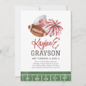 マルーンフットボール&チアリーティングジョイント誕生日 招待状 (正面)