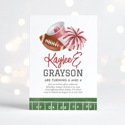 マルーンフットボール&チアリーティングジョイント誕生日 招待状