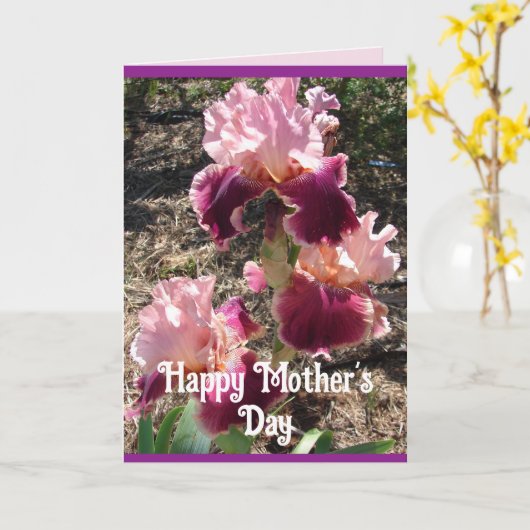 マルーンフラワーズフローラアイリスマザーズデイカード カード (黄色い花)