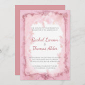 マルーンフレームとライトピンクバラ結婚ズ 招待状 (正面/裏面)