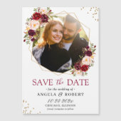 マルーンフローラ幾何写真保存する日付マグネット (正面)