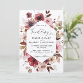 マルーンブラウン赤面ピンクオールイン1 QRコード結婚ズ 招待状 (スタンド正面)