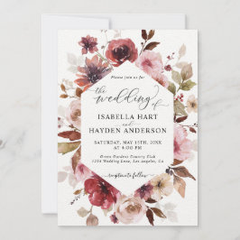 マルーンブラウン赤面ピンクオールイン1 QRコード結婚ズ 招待状