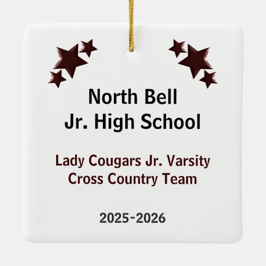 マルーンブラックのトラックアンドフィールドガールブラウンヘア セラミックオーナメント (裏面)