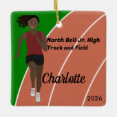 マルーンブラックの黒いヘアトラックとフィールドガール セラミックオーナメント (正面)