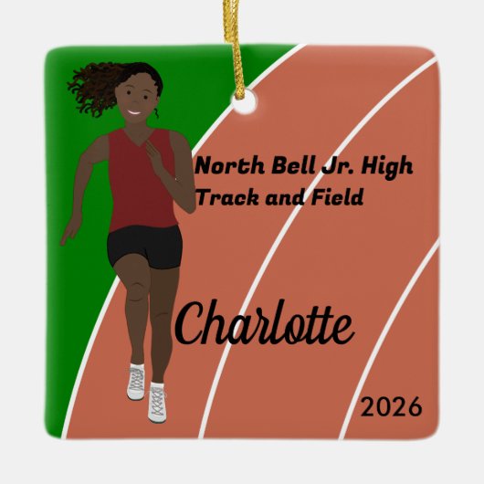 マルーンブラックの黒いヘアトラックとフィールドガール セラミックオーナメント (正面)