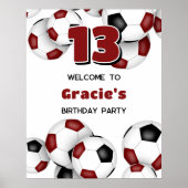 マルーンブラックサッカーボール子供の誕生日パーティー ポスター (正面)