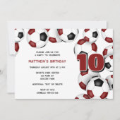 マルーンブラックサッカーボール子供の誕生日パーティー 招待状 (正面)