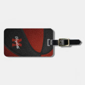 マルーンブラックチームカラーズパーソナライズされたバスケットボール ラゲッジタグ (正面横)
