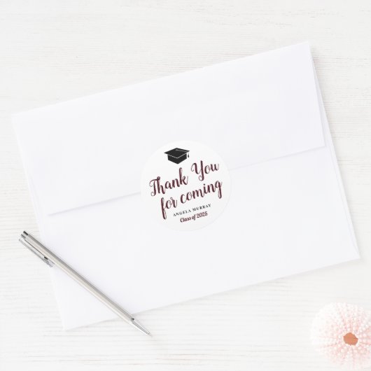 マルーンブラック来卒業式パーティーをありがとう ラウンドシール (封筒)