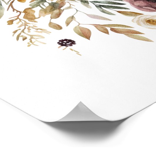 マルーンブルガンディピンクウォーター色フローラ植物学 ポスター (角)