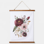 マルーンブルガンディピンクウォーター色フローラ植物学 吊り下げ型タペストリー (正面)