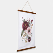 マルーンブルガンディピンクウォーター色フローラ植物学 吊り下げ型タペストリー (傾斜あり)