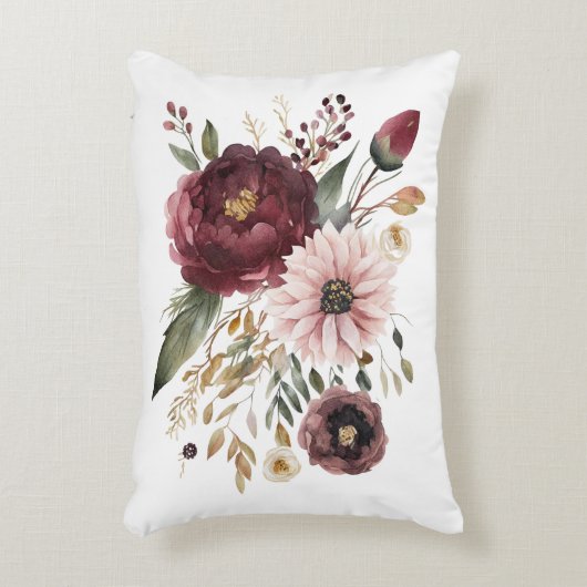 マルーンブルゴーニュ赤面ピンクフローラウォーター色 アクセントクッション (正面(垂直))