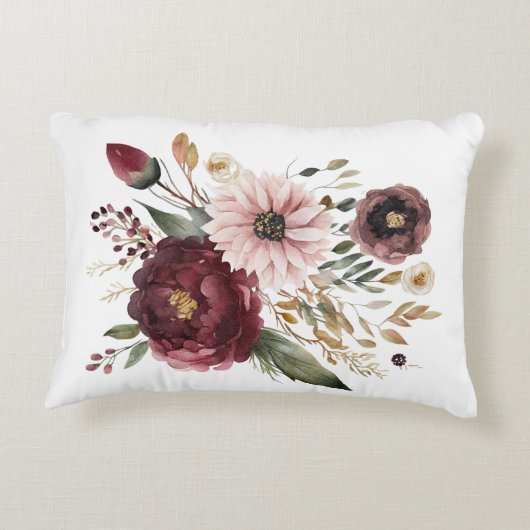 マルーンブルゴーニュ赤面ピンクフローラウォーター色 アクセントクッション (裏面)