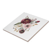 マルーンブルゴーニュ赤面ピンクボタニカルフローラ タイル (側面)