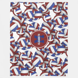 マルーンブルーの女の子バレーボールチームカラー フリースブランケット