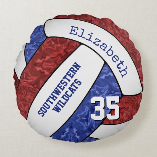 マルーンブルースポーツチームカラーバレーボールガーリーボール ラウンドクッション (正面)
