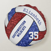 マルーンブルースポーツチームカラーバレーボールガーリーボール ラウンドクッション (裏面)