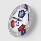 マルーンブルーチームカラーズストライプサッカー ラウンド壁時計 (傾斜)