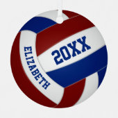 マルーンブルーチームカラーズスポーツバレーボール メタルオーナメント (正面)