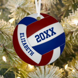 マルーンブルーチームカラーズスポーツバレーボール メタルオーナメント