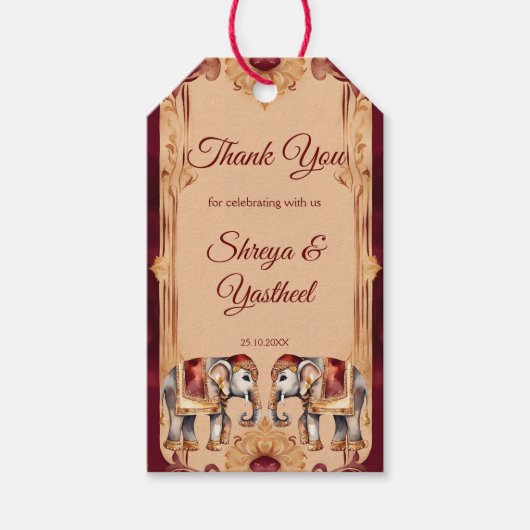 マルーンベージュ結婚インディアンの象の好意 ギフトタグ (正面)