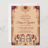 マルーンベージュ結婚インディアンゾウテンプレート 招待状 (正面)