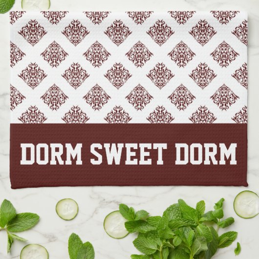 マルーンホワイトカレッジチームカッコいいおもしろいドームスクール キッチンタオル (折り畳み)