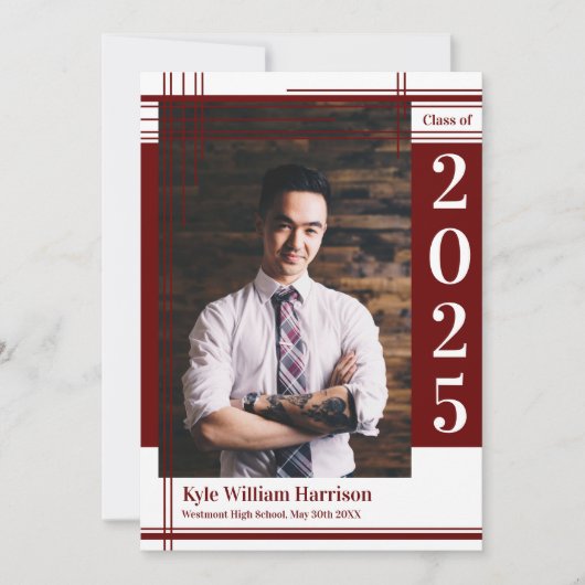 マルーンホワイトスクールカラー卒業写真プライド 招待状 (正面)