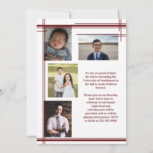 マルーンホワイトスクールカラー卒業写真プライド 招待状 (裏面)