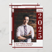 マルーンホワイトスクールカラー卒業写真プライド 招待状 (正面/裏面)