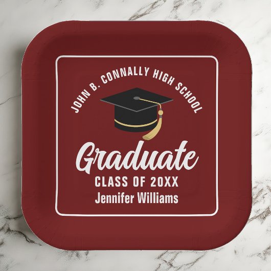 マルーンホワイト大学院卒業パーティースクエア ペーパープレート