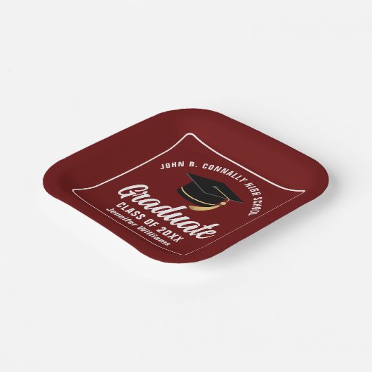 マルーンホワイト大学院卒業パーティースクエア ペーパープレート (傾斜あり)