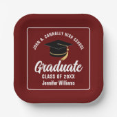 マルーンホワイト大学院卒業パーティースクエア ペーパープレート (正面)