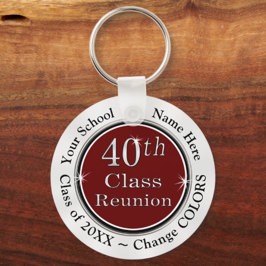 マルーンホワイト安い40th高校懇親会アイディア キーホルダー (正面)