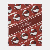 マルーンホワイト私はバスケットボールの女の子のスポーツの装飾が大好き フリースブランケット (正面)