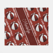 マルーンホワイト私はバスケットボールの女の子のスポーツの装飾が大好き フリースブランケット (正面(横))