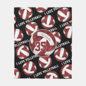 マルーンホワイト私はバレーボールのパターンの女の子が大好き フリースブランケット (正面)