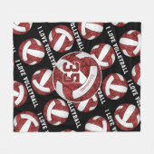 マルーンホワイト私はバレーボールのパターンの女の子が大好き フリースブランケット (正面(横))