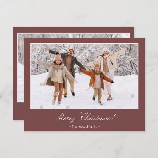 マルーンメリークリスマス2家族の写真クリスマス シーズンカード (正面/裏面)