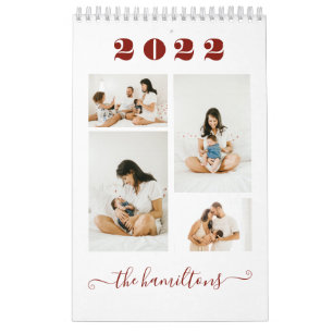 マルーンモダンミニマル家族写真新年 カレンダー