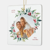 マルーンラウンド写真フローラキッズクリスマス セラミックオーナメント (左)