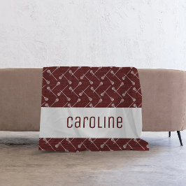 マルーンラクロスホワイトスティックパターン（の模様が）ある フリースブランケット