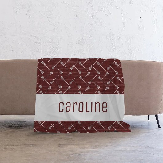 マルーンラクロスホワイトスティックパターン(の模様が)ある フリースブランケット