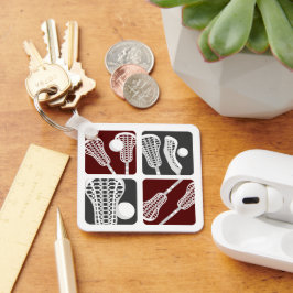 マルーンラクロス棒とボールのブロック キーホルダー