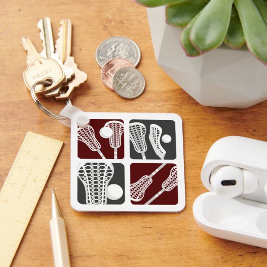 マルーンラクロス棒とボールのブロック キーホルダー (デスク)