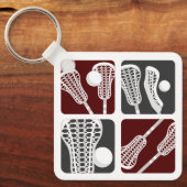 マルーンラクロス棒とボールのブロック キーホルダー (正面)